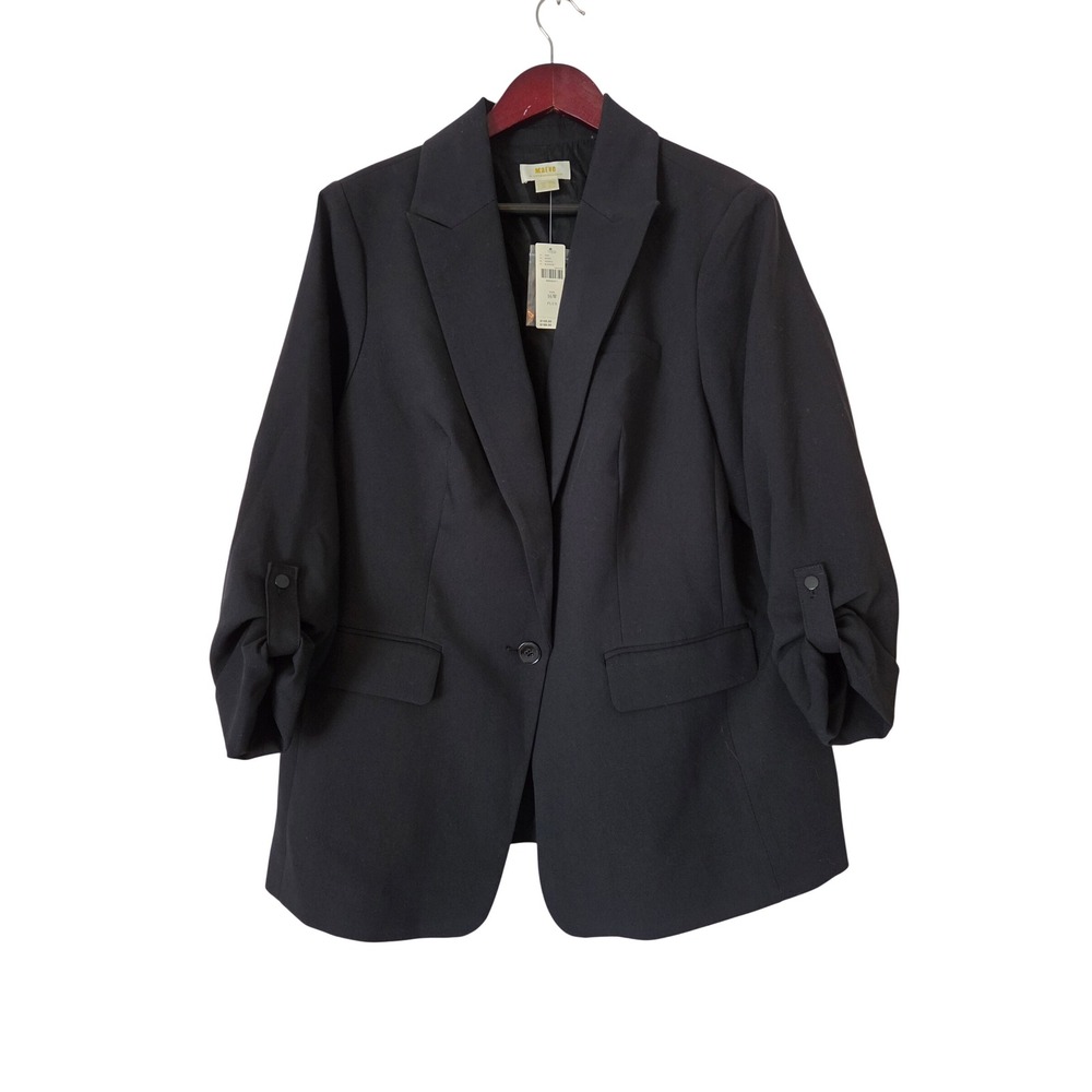 Maeve Anthropologie Blazer Black 16W NWT Plus Size Ruched Sleeve Professional